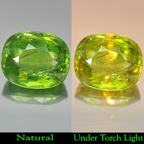 Natural Green Sphene Gemstones Red Spark 22.66 Ct. Cushion Shape 18.1 x 15 Mm.: Product ID: 806503836 Product Name: Natural Sphene Weight: 22.66 CT. Size: 18.1 x 15 x 9.4 MM. Shape: Cushion Color: Intense Green With Red Spark Clarity:VSI Luster: Adamantine Gems Origin: Madagascar
