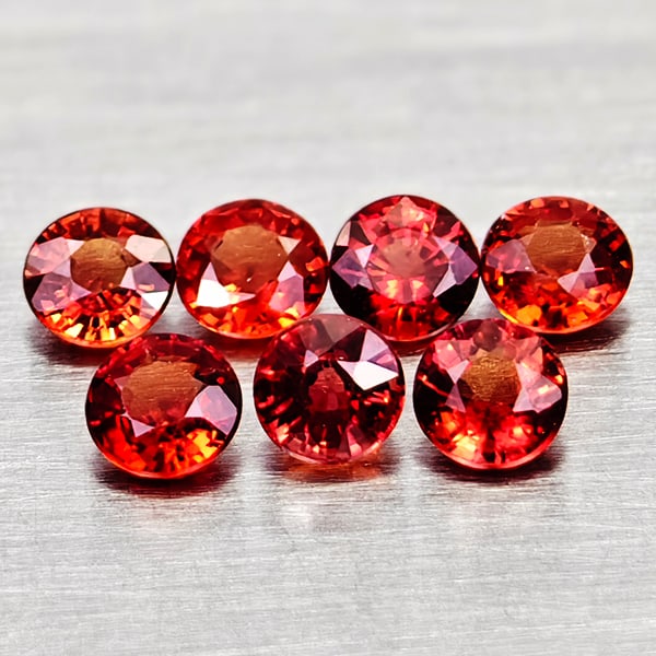Natural Orangish Red Songea Sapphire Gemstones 1.12 Ct. 7 Pcs. Round Shape 3 Mm. (1 of 3)