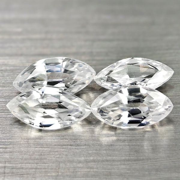 Natural White Color Zircon Gemstones 2.41 Ct. 4 Pcs Marquise Shape 7.3 x 3.7 Mm.: Product ID: 807742979 Product Name: Natural Zircon Weight: 2.41 CT. Size: 7.3 x 3.7 x 2.6 MM. Shape: Marquise Color: White Clarity:VSI Luster: Good Gems Origin: Cambodia Treatment: Heated Crystal Stru