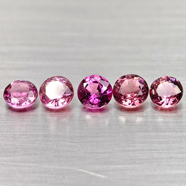 Natural Pink Tourmaline Gemstones 1.50 Ct. 5 Pcs. Round Shape 4.2 Mm.: Product ID: 807250731 Product Name: Natural Tourmaline Weight: 1.50 CT. Size: 4.2 x 4.2 x 2.7 MM. Shape: Round Color: Pink Clarity:VSI Luster: Good Gems Origin: Nigeria Treatment: Unheated Crystal Str