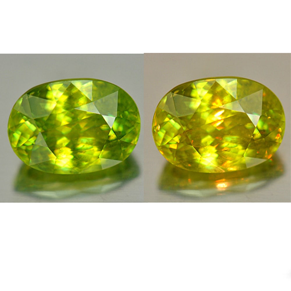 Natural Multi Color Sphene Gemstones 4.32 Ct. Oval Shape 11 x 7.9 Mm.: Product ID: 806505166 Product Name: Natural Sphene Weight: 4.32 CT. Size: 11 x 7.9 x 6 MM. Shape: Oval Color: Green With Red Spark Clarity:SI Luster: Adamantine Gems Origin: Madagascar Treatment: Unhe