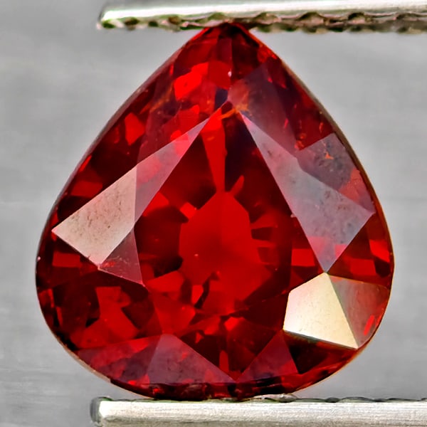 Natural Orangish Red Spessartine Garnet Gemstones 1.57 Ct. Pear Shape 7 x 6.5 Mm.: Product ID: 802937229 Product Name: Natural Garnet Weight: 1.57 CT. Size: 7 x 6.5 x 4.4 MM. Shape: Pear Shape Color: Orangish Red Clarity:VSI Luster: Good Gems Origin: Namibia Treatment: Unheated Crys