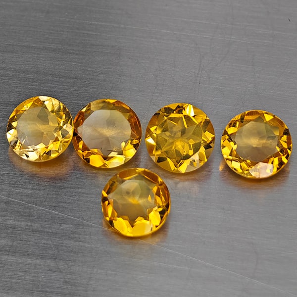 Natural Yellow Citrine Gemstones 5.30 Ct. 5 Pcs Round Shape 7.2 Mm.: Product ID: 801815494 Product Name: Natural Citrine Weight: 5.30 CT. Size: 7.2 x 7.2 x 4.2 MM. Shape: Round Color: Yellow Clarity:SI1 Luster: Good Gems Origin: Brazil Treatment: Unheated Crystal Struc