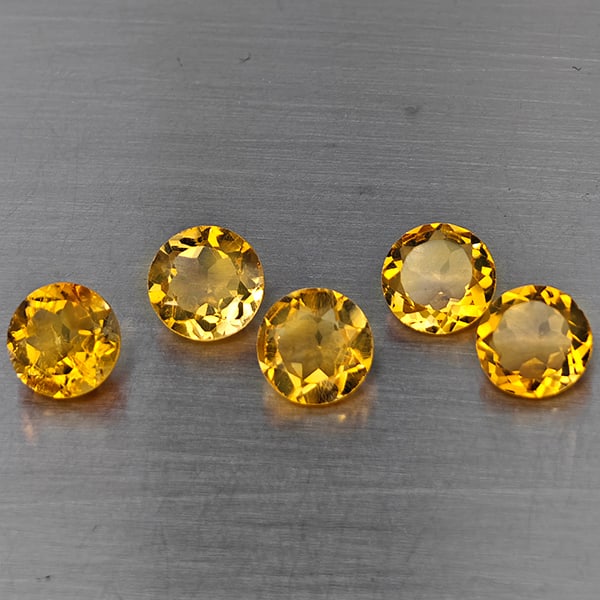 Natural Yellow Citrine Gemstones 5.77 Ct. 5 Pcs Round Shape 7.4 Mm.: Product ID: 801815496 Product Name: Natural Citrine Weight: 5.77 CT. Size: 7.4 x 7.4 x 4 MM. Shape: Round Color: Yellow Clarity:SI1 Luster: Good Gems Origin: Brazil Treatment: Unheated Crystal Structu