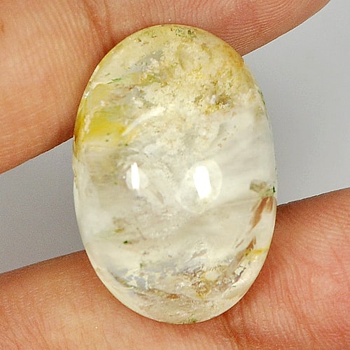 Natural Moss Quartz Gemstones 24.18 Ct. Oval Cabochon Shape 20 x 12 Mm.: Product ID: 805520456 Product Name: Natural Quartz Weight: 24.18 CT. Size: 20 x 12 x 9 MM. Shape: Oval Cabochon Color: White Brown Clarity:Semi - Transparent Luster: Good Gems Origin: Brazil Treatment