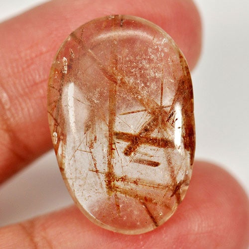 Natural Rutilated Quartz Gemstones 15.63 Ct. Fancy Cabochon Shape 23.8 x 15.9 Mm. (1 of 3)