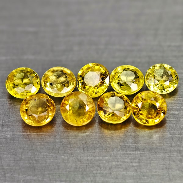 Natural Yellow Songea Sapphire Gemstones 1.84 Ct. 9 Pcs Round Shape 3.3 Mm.: Product ID: 806162147 Product Name: Natural Yellow Sapphire Weight: 1.84 CT. Size: 3.3 x 3.3 x 1.9 MM. Shape: Round Color: Yellow Clarity:VSI Luster: Good Gems Origin: Tanzania Treatment: Heated Cryst