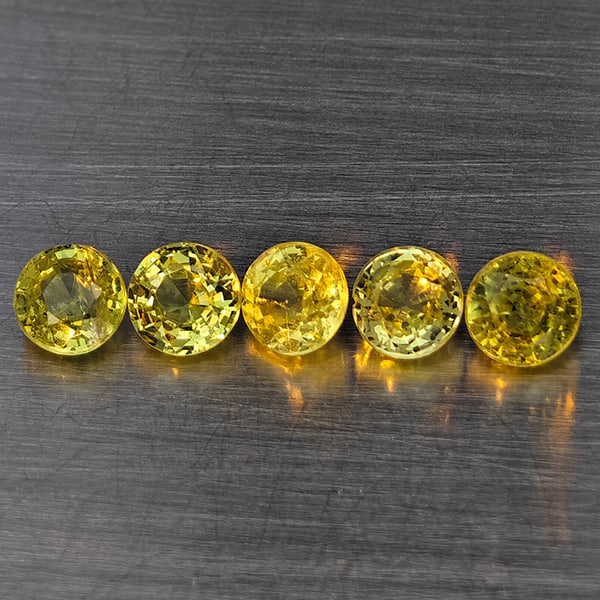 Natural Greenish Yellow Titanium Sphene Gemstones Rainbow Spark 1.76 Ct. 5 Pcs Round Shape 4 Mm.: Product ID: 806509351 Product Name: Natural Sphene Weight: 1.76 CT. Size: 4 x 4 x 3 MM. Shape: Round Shape Color: Greenish Yellow Titanium Ranibow Spark Clarity:SI1 Luster: Good Gems Origin: Madagasca