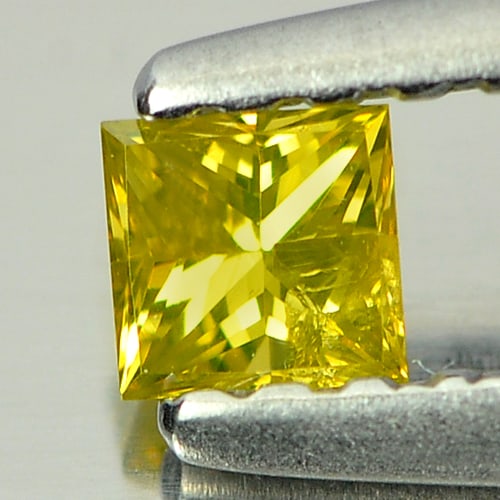 Natural Yellow Loose Diamond 0.15 Ct. Nice Color Square Princess Cut 2.9 x 2.8 Mm. (1 of 3)