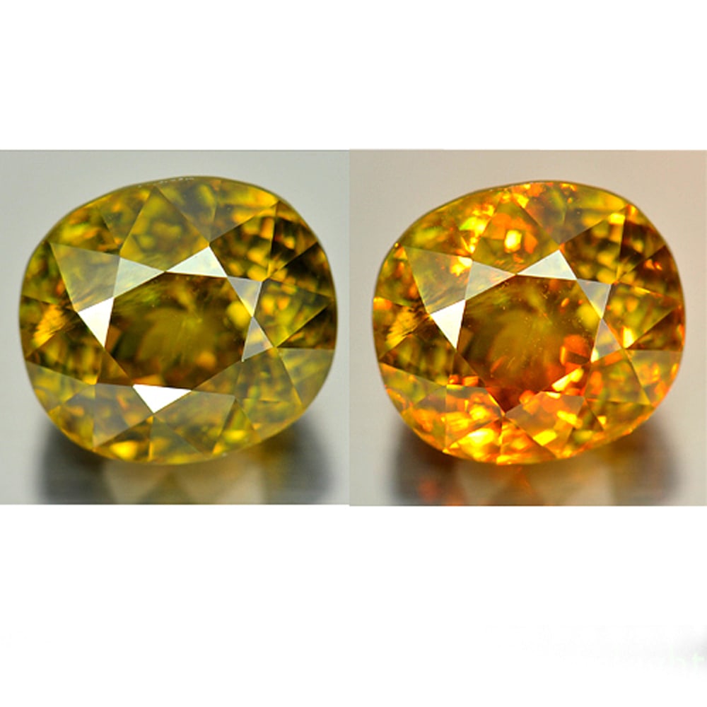 Natural Multi Color Sphene Gemstones 9.99 Ct. Oval Shape 12.2 x 10.9 Mm.: Product ID: 806505171 Product Name: Natural Sphene Weight: 9.99 CT. Size: 12.2 x 10.9 x 9.1 MM. Shape: Oval Color: Multi Color With Red Spark Clarity:SI Luster: Adamantine Gems Origin: Madagascar Trea