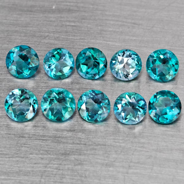 Natural Bluish Green Topaz Gemstones 3.28 Ct. 10 Pcs Round Shape 4 Mm.: Product ID: 807168868 Product Name: Natural Topaz Weight: 3.28 CT. Size: 4 x 4 x 3 MM. Shape: Round Color: Bluish Green Clarity:SI1 Luster: Good Gems Origin: Brazil Treatment: Treated Crystal Structur