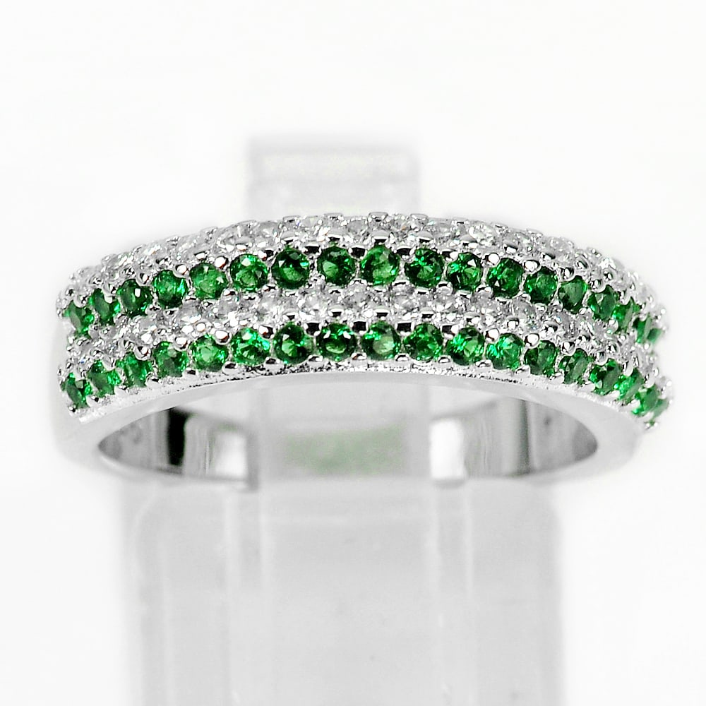 925 Sterling Silver Ring Jewelry White Gold Plated 3.52 G. Size 6: Product ID: 200108160 Product Type: 925 Sterling Silver Fine Jewelry Jewelry Weight: 3.52 Grams. Ring Size: 6 Resizable(Fee) Gemstones Color: Green White Metal: Solid Silver 92.5%. Gemstone Detail: Gr