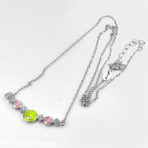 925 Sterling Silver Necklace Jewelry 2.67 Grams Length 14 Inch. Face Smile Enamel Design: Product ID: 280540223 Product Type: 925 Sterling Silver Fine Jewelry Jewelry Weight: 2.67 Grams. Gemstones Color: Silver Metal: Solid Silver 92.5%. Gemstone Detail: About 2.67 Grams. White CZ Round Si