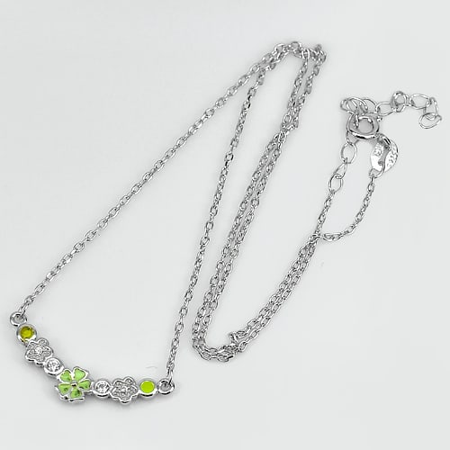 925 Sterling Silver Necklace Jewelry White Gold Plated 2.50 Grams Length 15 Inch. (1 of 3)