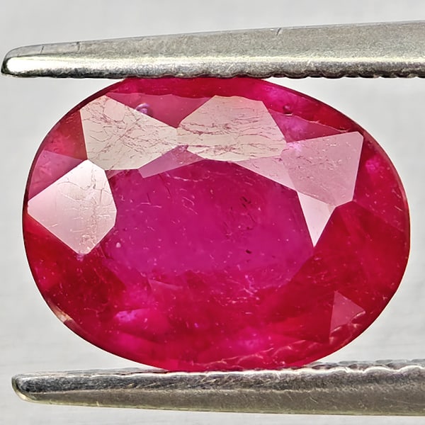 Natural Purplish Red Ruby Gemstones 2.29 Ct. Oval Shape 9.1 x 7.2 Mm.: Product ID: 805935556 Product Name: Natural Ruby Weight: 2.29 CT. Size: 9.1 x 7.2 x 4.1 MM. Shape: Oval Color: Purplish Red Clarity:VSI Luster: Good Gems Origin: Madagascar Treatment: Heated (Lead-gla