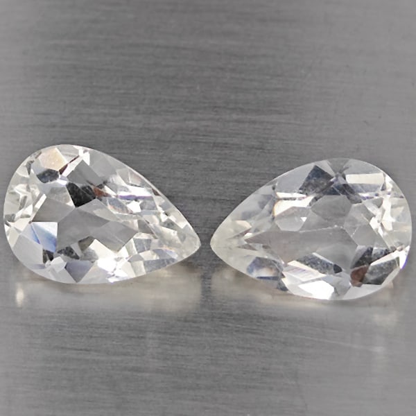 Natural White Quartz Gemstones 3.34 Ct. 2 Pcs. Pear Shape 10.2 x 7.3 Mm.: Product ID: 805530254 Product Name: Natural Quartz Weight: 3.34 CT. Size: 10.2 x 7.3 x 5 MM. Shape: Pear Shape Color: White Clarity:VSI Luster: Good Gems Origin: Brazil Treatment: Unheated Crystal Str