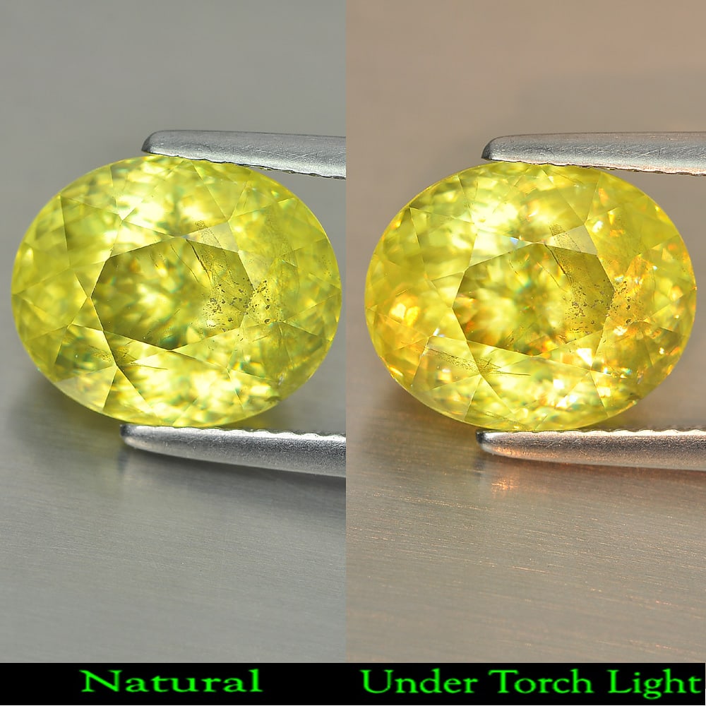 Natural Multi Color Sphene Gemstones 5.61 Ct. Oval Shape 11.5 x 9.5 Mm.: Product ID: 806507757 Product Name: Natural Sphene Weight: 5.61 CT. Size: 11.5 x 9.5 x 7.4 MM. Shape: Oval Color: Multi-Color Clarity:VSI Luster: Adamantine Gems Origin: Madagascar Treatment: Unheated