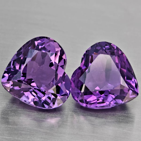 Natural Purple Amethyst Gemstones 6.57 Ct. 2 Pcs. Heart Shape 10.1 x 9.4 Mm.: Product ID: