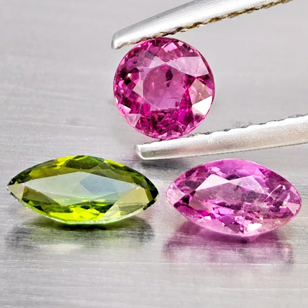 Natural Fancy Color Gemstones 1.22 Ct. 3 Pcs. Mixed Shape: Product ID: 807251228 Product Name: Natural Tourmaline Weight: 1.22 CT. Size: 6.4 x 3.5 x 3.2 to 4.9 x 4.9 x 3.2 MM. Shape: Mixed Shape Color: Fancy Color Clarity:SI1 Luster: Good Gems Origin: Nigeria