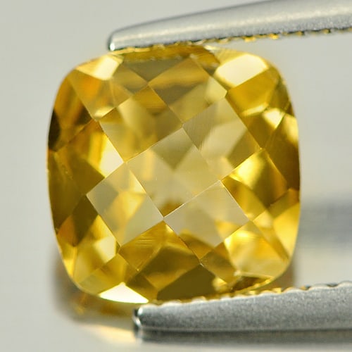 Natural Yellow Citrine Gemstones 1.88 Ct. Cushion Checkerboard Cut 8.1 x 8 Mm.: Product ID: 801812776 Product Name: Natural Citrine Weight: 1.88 CT. Size: 8.1 x 8 x 5.1 MM. Shape: Cushion Checkerboard Color: Yellow Clarity:IF Luster: Good Gems Origin: Brazil Treatment: Unheated C