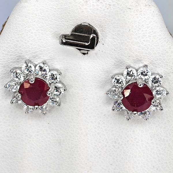 Natural Red Ruby with 925 Sterling Silver Earring Jewelry 3.40 Grams (1 of 3)