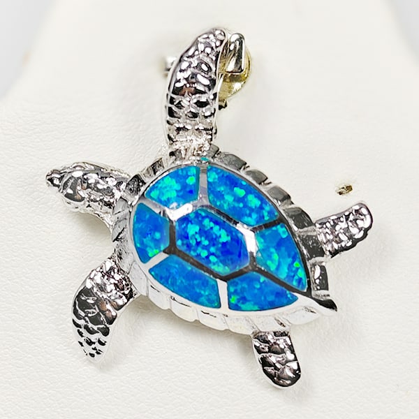 925 Sterling Silver Pendant Jewelry with Multi Color Blue Created Opal Turtle 6.28 Grams (1 of 3)