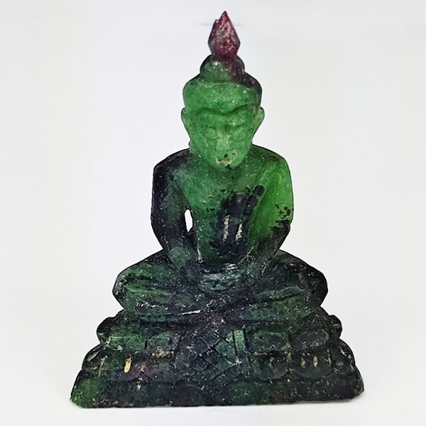 Natural Red Green Ruby in Zoisite 65.93 Ct. Buddha Carving Shape 45 x 32 Mm.: Product ID: 805935823 Product Name: Natural Zoisite Carving Weight: 65.93 CT. Size: 45 x 32 x 12 MM. Shape: Carving shape Color: Red Green Clarity:Opaque Luster: Good Gems Origin: Madagascar Treatment