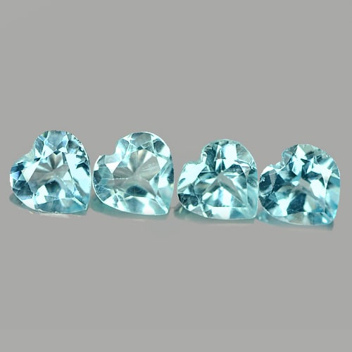 Natural Baby Blue Topaz Gemstones 2.94 Ct. 4 Pcs Heart Shape 6.1 Mm.: Product ID: 807166693 Product Name: Natural Blue Topaz Weight: 2.94 CT. Size: 6.1 x 6.1 x 3 MM. Shape: Heart Color: Blue Clarity:VSI Luster: Good Gems Origin: Brazil Treatment: Treated Crystal Structu