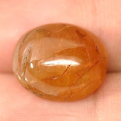 Natural White Brown Rutilated Quartz Gemstone 11.70 Ct. Oval Cabochon Shape 15.8 x 13.3 Mm. (1 of 3)