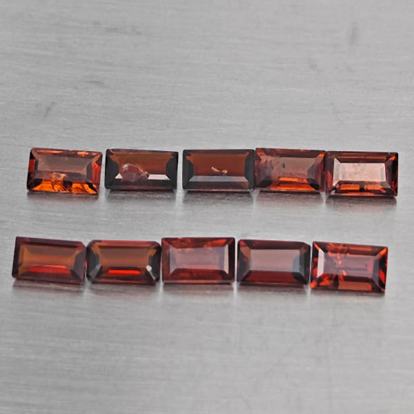 Natural Orangish Red Garnet Gemstones 3.32 Ct. 10 Pcs. Baguette Shape 5.2 x 3.2 Mm.: Product ID: 802937888 Product Name: Natural Red Garnet Weight: 3.32 CT. Size: 5.2 x 3.2 x 2.2 MM. Shape: Baguette Shape Color: Orangish Red Clarity:SI1 Luster: Good Gems Origin: Tanzania Treatment: Un