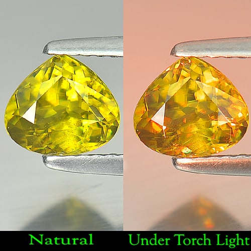 Natural Multi Color Sphene Gemstones 1.11 Ct. Pear Shape 7.1 x 6.3 Mm.: Product ID: 806507059 Product Name: Natural Sphene Weight: 1.11 CT. Size: 7.1 x 6.3 x 3.9 MM. Shape: Pear Color: Multi Color With Rainbow Spark Clarity:VSI Luster: Adamantine Gems Origin: Madagascar T