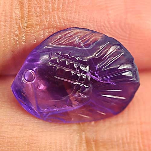 Natural Violet Amethyst Gemstones 3.37 Ct. Fish Carving 13.5 x 10 Mm. (1 of 3)