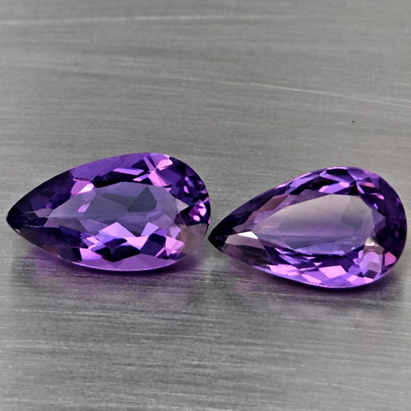 Natural Purple Amethyst Gemstones 5.48 Ct. 2 Pcs. Pear Shape 13.3 x 7.7 Mm.: Product ID: 800325632 Product Name: Natural Amethyst Weight: 5.48 CT. Size: 13.3 x 7.7 x 5.3 MM. Shape: Pear Shape Color: Purple Clarity:VSI Luster: Good Gems Origin: Brazil Treatment: Unheated Crysta