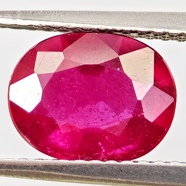 Natural Purplish Red Ruby Gemstones 2.80 Ct. Oval Shape 9.1 x 7.2 Mm.: Product ID: 805935677 Product Name: Natural Ruby Weight: 2.80 CT. Size: 9.1 x 7.2 x 3.8 MM. Shape: Oval Color: Purplish Red Clarity:VSI Luster: Good Gems Origin: Madagascar Treatment: Heated (Lead-gla