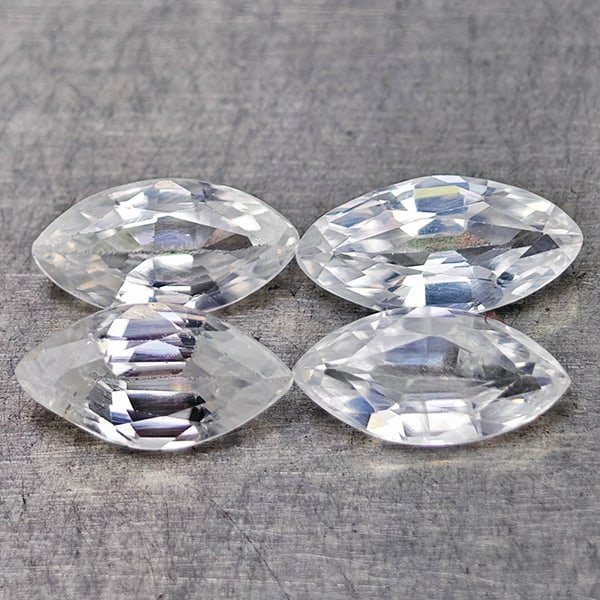 Natural White Zircon Gemstones 3.15 Ct. 4 Pcs. Marquise Shape 8.2 Mm.: Product ID: 807742908 Product Name: Natural Zircon Weight: 3.15 CT. Size: 8.2 x 4.1 x 2.5 MM. Shape: Marquise Shape Color: White Clarity:VSI Luster: Good Gems Origin: Cambodia Treatment: Heated Crysta