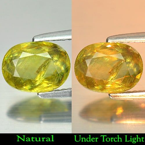 Natural Multi Color Titanium Sphene Gemstones With Rainbow Spark 2.04 Ct. Oval Shape 9.4 x 7 Mm.: Product ID: 806506385 Product Name: Natural Sphene Weight: 2.04 CT. Size: 9.4 x 7 x 3.8 MM. Shape: Oval Color: Multi Color With Rainbow Spark Clarity:SI1 Luster: Adamantine Gems Origin: Madagascar Tre