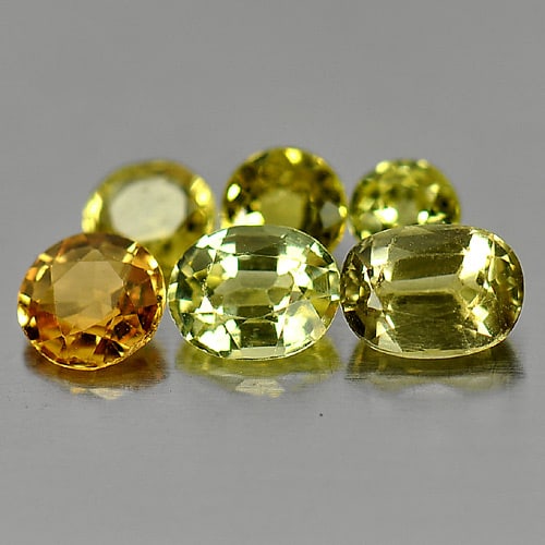Natural Yellow Sapphire Gemstones 1.91 Ct. 6 Pcs Mix Shape Mixed Size: Product ID: 806152069 Product Name: Natural Yellow Sapphire Weight: 1.91 CT. Size: 3 x 3 x 2to5.2 x 3.8 x 2.9 MM. Shape: Round, Oval Color: Yellow Clarity:VSI Luster: Good Gems Origin: Thailand Treatm