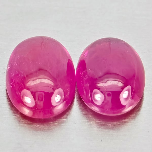 Natural Pink Red Jonson Ruby Gemstones 1.23 Ct. 2 Pcs. Oval Cabochon Shape 6.2 x 4.2 Mm.: Product ID: 805935760 Product Name: Natural Ruby Weight: 1.23 CT. Size: 6.2 x 4.2 x 2.5 MM. Shape: Oval Cabochon Color: Pink Red Clarity:Semi - Transparent Luster: Good Gems Origin: Mozambique Treatme