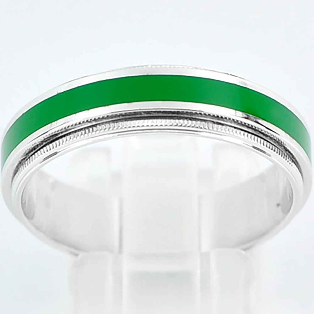 925 Sterling Silver Ring Jewelry with Green Enamel Lovely Design Size 9 (1 of 3)