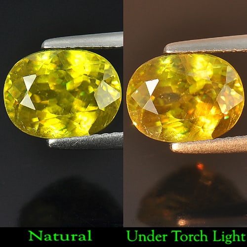Natural Multi Color Sphene Gemstones 4.09 Ct. Oval Shape 10.2 x 7.8 Mm.: Product ID: 806506483 Product Name: Natural Sphene Weight: 4.09 CT. Size: 10.2 x 7.8 x 6.2 MM. Shape: Oval Color: Multi Color With Rainbow Spark Clarity:VSI Luster: Adamantine Gems Origin: Madagascar 