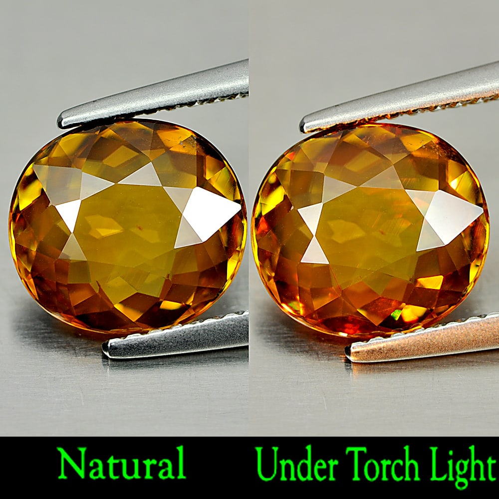 Natural Multi Color Titanium Sphene With Rainbow Spark 2.35 Ct. Oval 9.4 x 8.5 Mm.: Product ID: 806507781 Product Name: Natural Sphene Weight: 2.35 CT. Size: 9.4 x 8.5 x 3.4 MM. Shape: Oval Color: Yellow Clarity:VSI Luster: Adamantine Gems Origin: Madagascar Treatment: Unheated Cryst