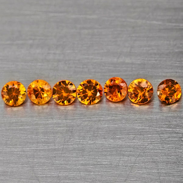 Natural Orange Songea Sapphire Gemstones 0.66 Ct. 7 Pcs. Round Diamond Cut 2.8 Mm.: Product ID: 806162878 Product Name: Natural Orange Sapphire Weight: 0.66 CT. Size: 2.8 x 2.8 x 2 MM. Shape: Round Diamond Cut Color: Orange Clarity:VSI Luster: Good Gems Origin: Tanzania Treatment: He