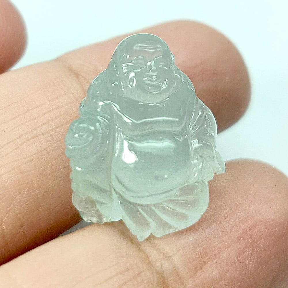 Certified Natural Blue Aquamarine Gemstones 18.68 Ct. Happy Buddha Carving Shape 17.81 x 17.69 Mm. (1 of 4)