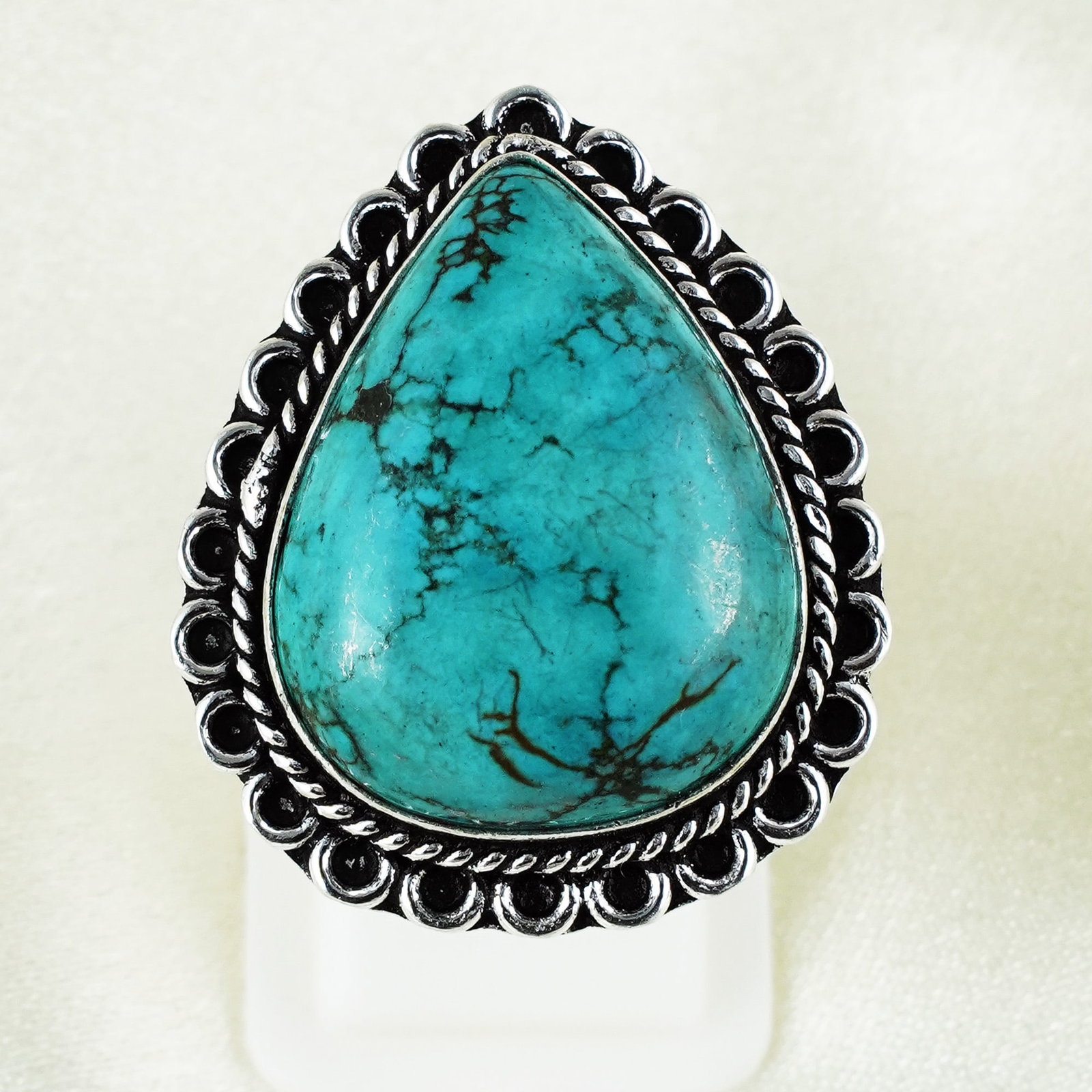 Natural Turquoise Silver Plated Handmade Ring - 9.5MM: Product ID: 260401170507 Product - Handmade Silver Plated Ring Metal - 925 Sterling Silver Plated Ring Size - 9.5MM Gemstone - Turquoise Gemstone Origin - Tibet Gemstone Shape - Pear Ring Weight - 10 