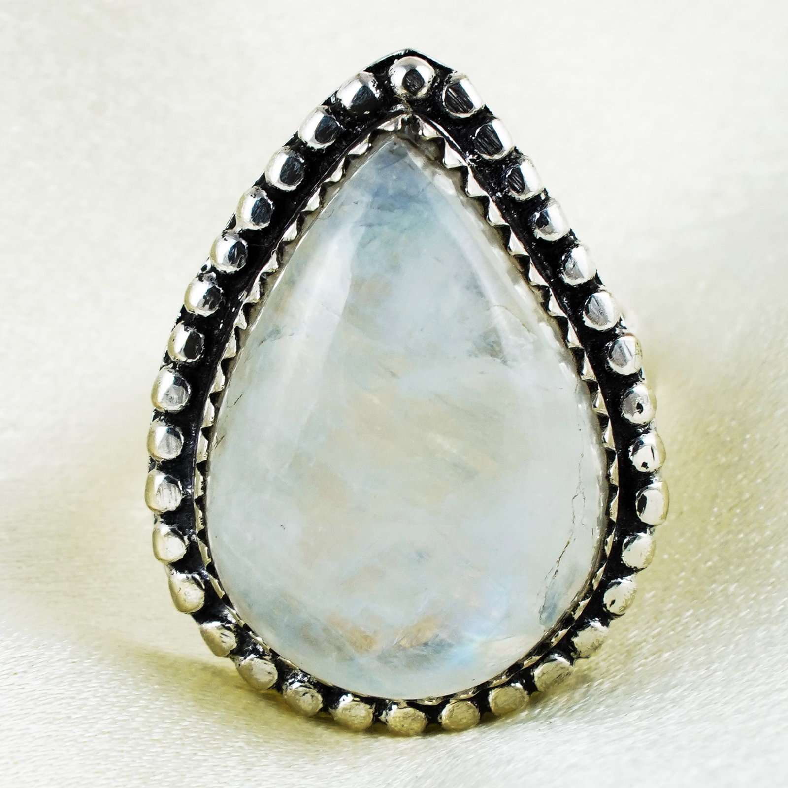 Natural Rainbow Moonstone Silver Plated Handmade Ring - 7.5MM: Product ID: 260401170633 Product - Handmade Silver Plated Ring Metal - 925 Sterling Silver Plated Ring Size - 7.5MM Gemstone - Rainbow Moonstone Gemstone Origin - India Gemstone Shape - Pear Ring Weig