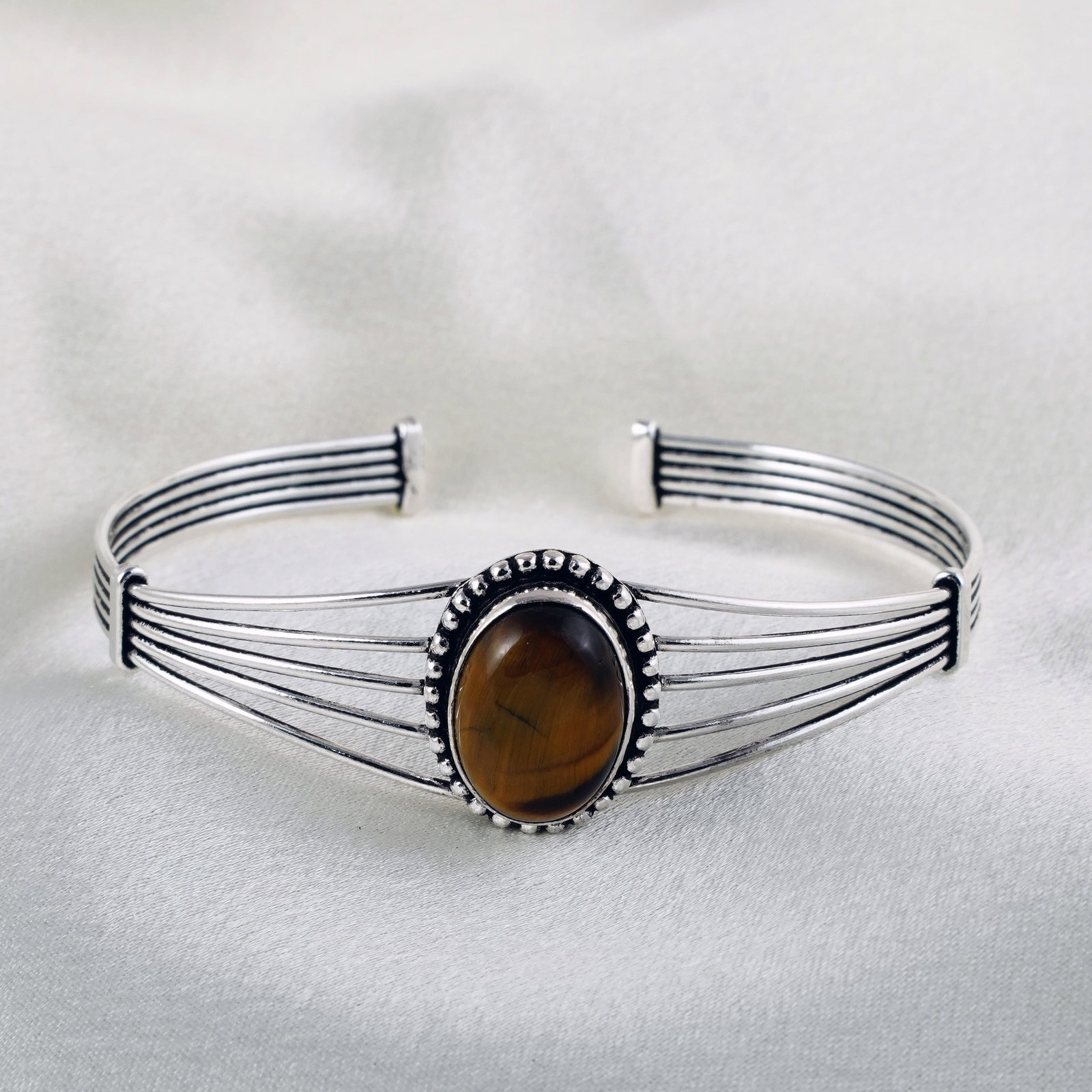 Natural Tiger Eye Silver Plated Handmade Cuff Bangle (1 of 4)