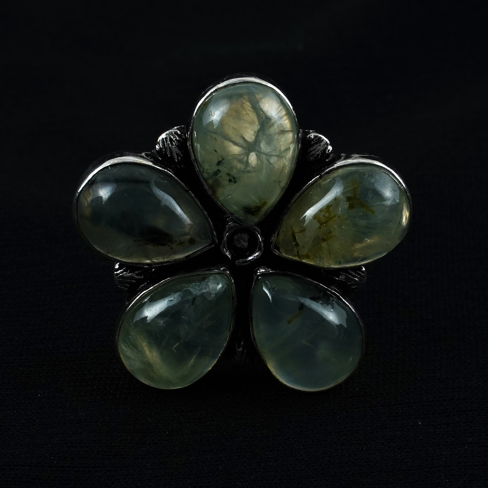 Natural Prehnite Silver Plated Handmade Flower Ring - 9MM (1 of 3)
