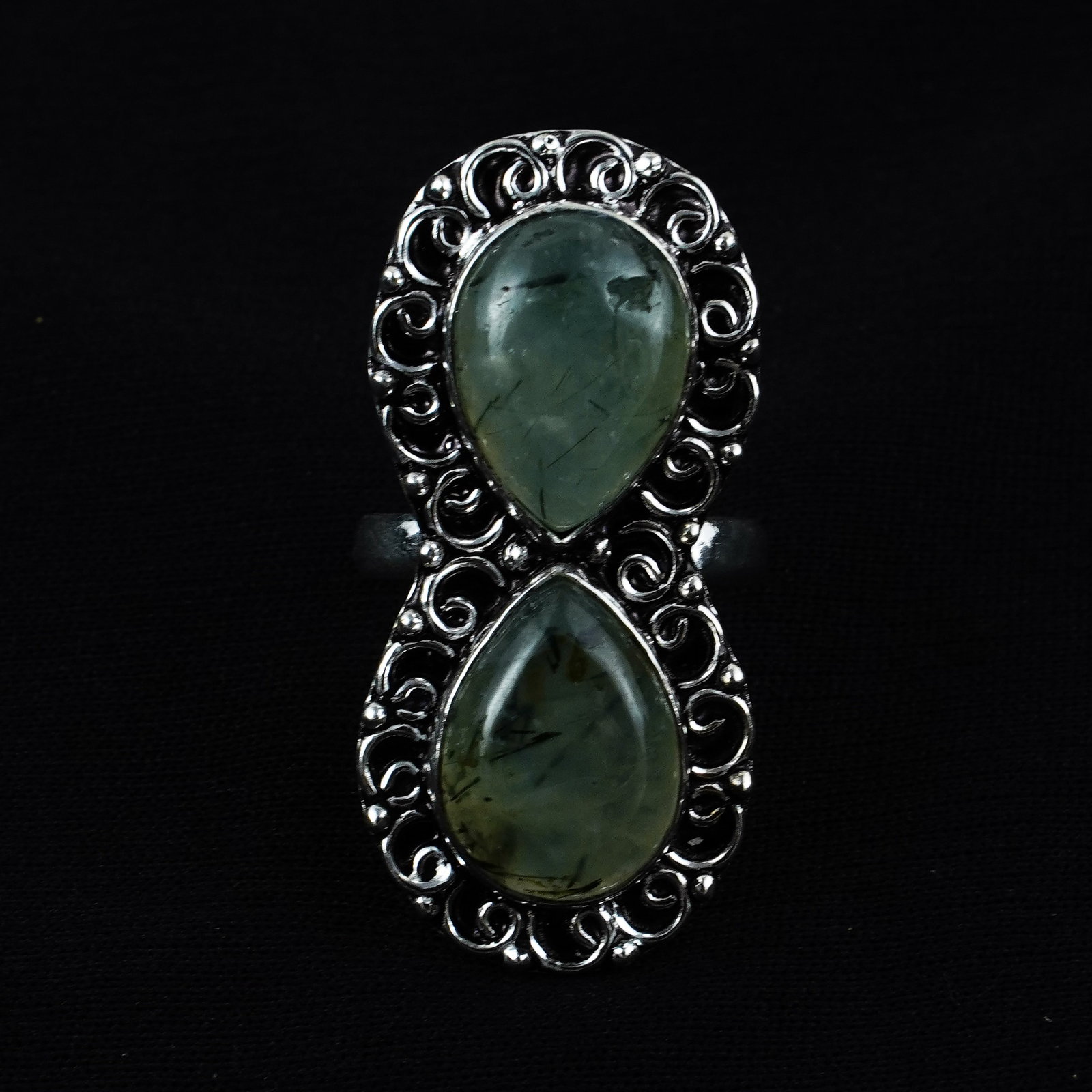Natural Prehnite Silver Plated Handmade Ring - 9MM (1 of 3)