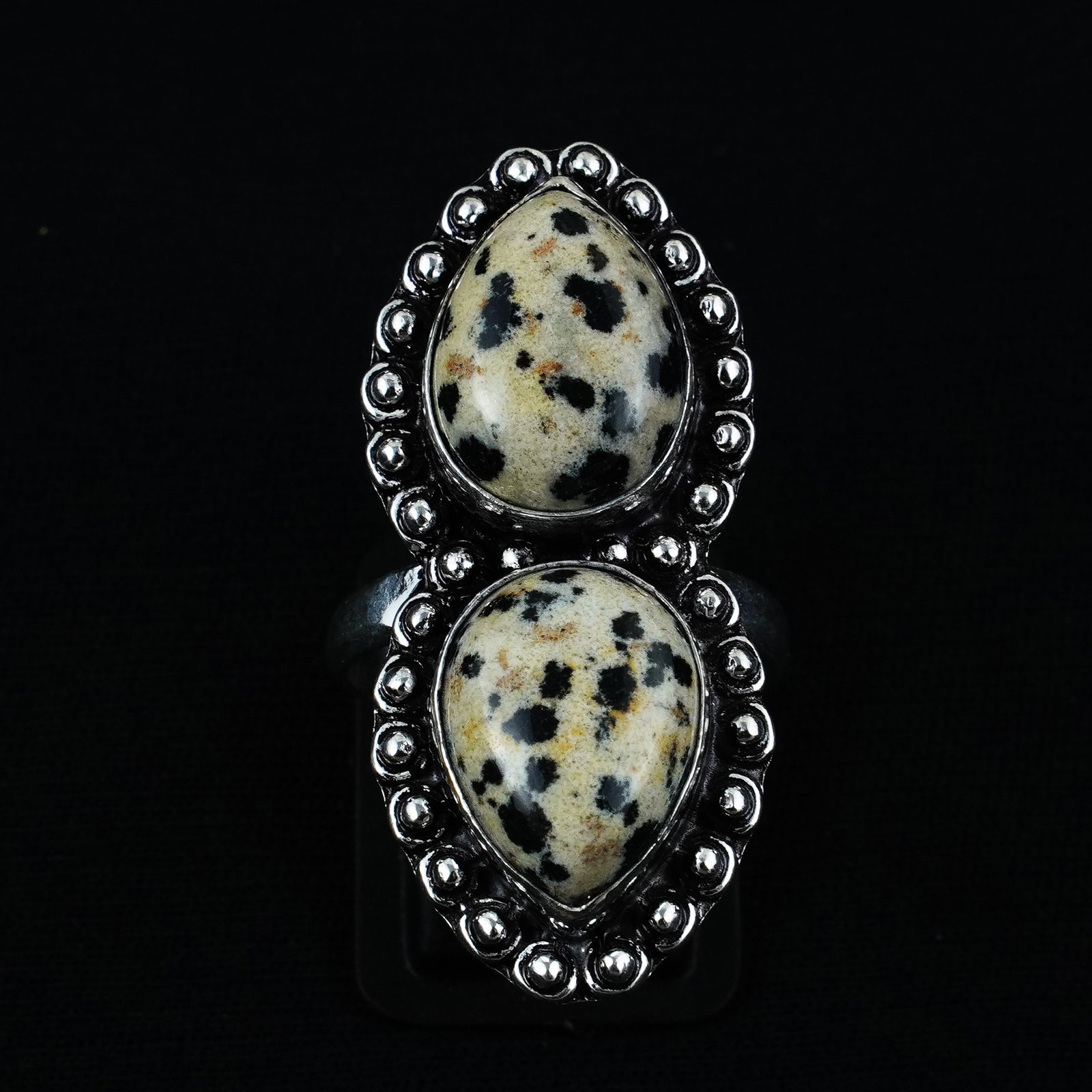 Natural Dalmatian Jasper Silver Plated Handmade Ring - 10MM: Product ID: 260404173514 Product - Handmade Silver Plated Ring Metal - 925 Sterling Silver Plated Ring Size - 10MM Gemstone - Dalmatian Jasper Gemstone Origin - Mexico Gemstone Size - 12X16 MM ( 2 Sto