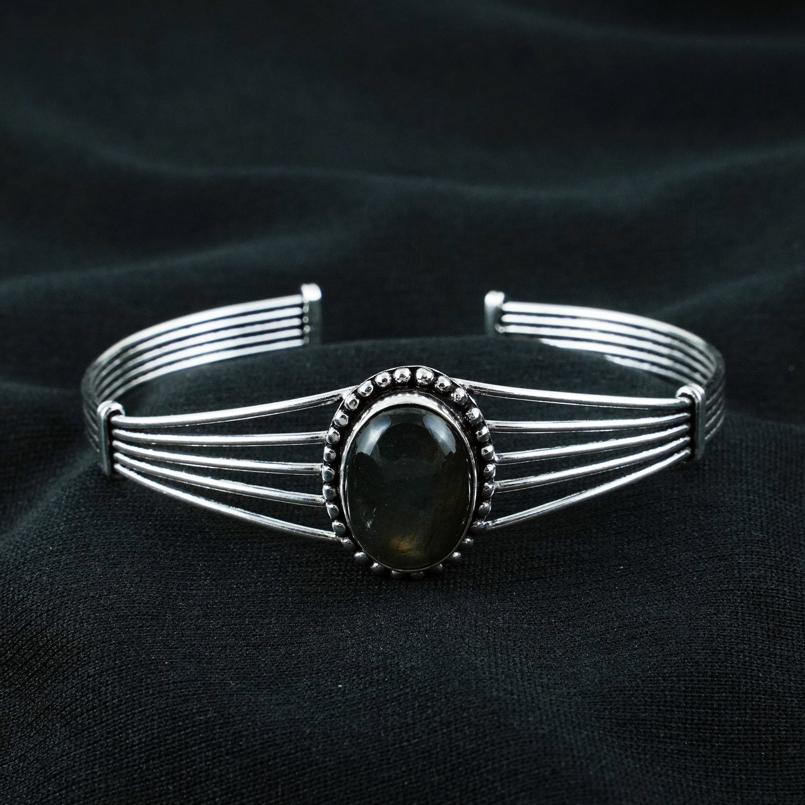 Natural Labradorite Silver Plated Handmade Cuff Bangle (1 of 4)